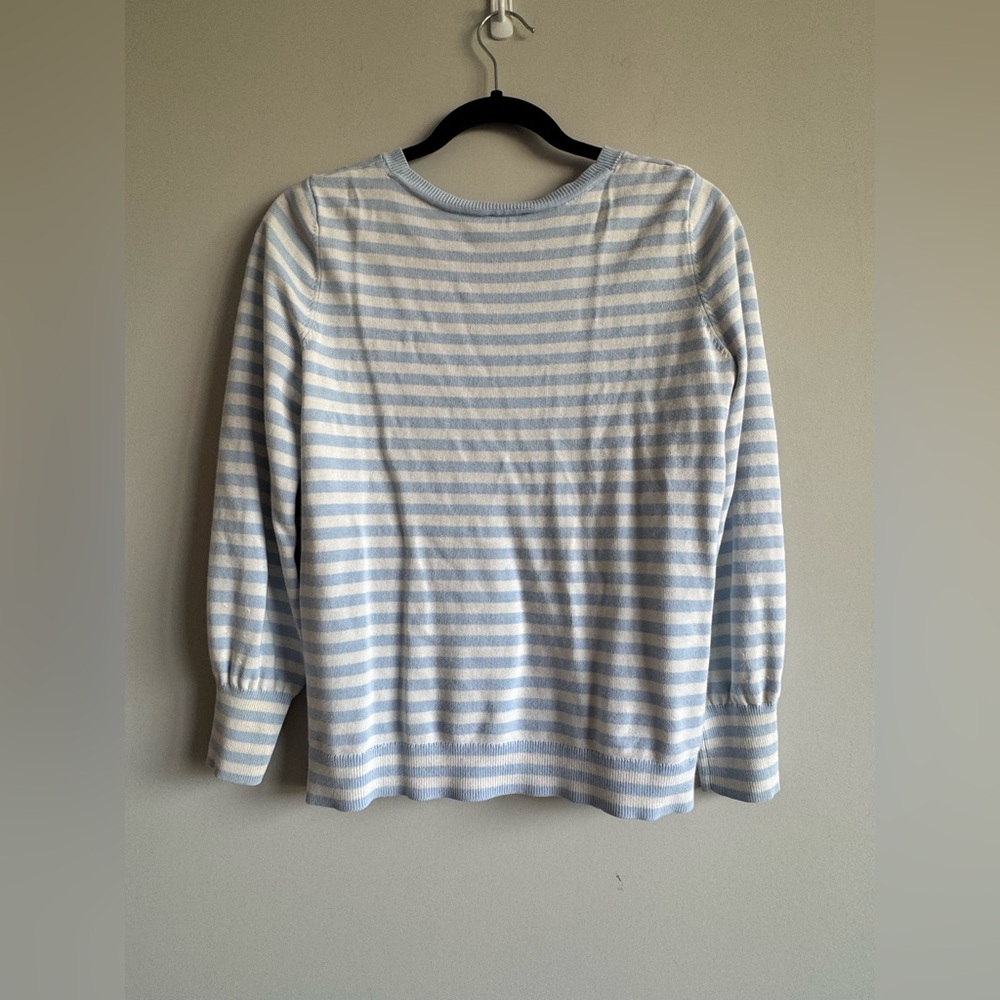 Talbot’s Blue White Striped Long Sleeve V Neck Cotton Spring Casual Sweater - Picture 3 of 5